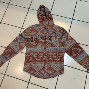 RAW YARN INDUSTRIES Aztec Pattern WesternHooded Shacket Women's Med Chore Barn‎